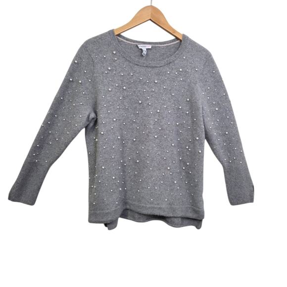 Isaac Mizrahi Womens Gray 100% Cashmere W Faux Pearls Sweater Plus SZ 3X - Picture 1 of 12